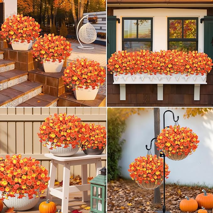 MARTINE MALL Artificial Fall Flowers for Outdoors, 24 Bundles Faux Fall Flower for Outdoor Planters UV Resistant Fall Flowers Artificial for Outdoors Fake Autumn Petunia for Front Porch(Mixed Color)