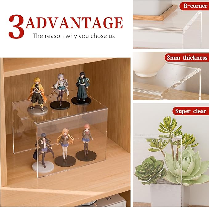 Sezanrpt Acrylic Shelf Riser 8x5.9x6 pack of 2, Large Acrylic Risers for Desserts, Cupcake, Toys, Collectibles, Merchandises, 8x5.9x6 Inch