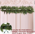Leinuosen Christmas Front Door Garland Hanger 43-74 Inch Adjustable Christmas Wreath Hanger Stainless Steel Retractable Rod with 3 Green Tie Ropes No Nail Screw No Damage for Xmas DIY Hanging (White)