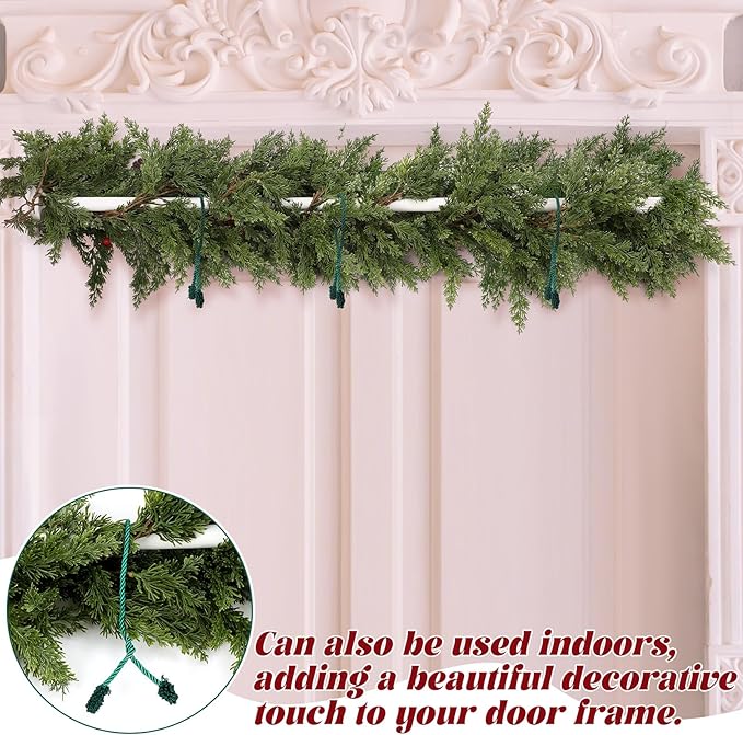 Leinuosen Christmas Front Door Garland Hanger 43-74 Inch Adjustable Christmas Wreath Hanger Stainless Steel Retractable Rod with 3 Green Tie Ropes No Nail Screw No Damage for Xmas DIY Hanging (White)