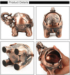LAUYOO Metal Elephant Ashtray with Lid Windproof Ashtrays Outdoor, Indoor Ashtray for Weed, Vintage Practical Decoration Ash trays for Cigarettes Great Gift for Men Women