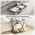 HOOBRO Folding Luggage Rack, Suitcase Stand Holder with Wooden Storage Shelf, Holds up to 110 lb, 27.2 x 15.7 x 24 Inches, for Guest Room, Bedroom, Closet, Hotel, Rustic Brown and Black BF68XL01G1