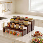 2 Set Wooden Cupcake Stand for Decor, 4 Tiered Stackable Display Risers, Farmhouse Decor Wood Dessert Table Display Set for Party, Vendor Events, Dark Brown
