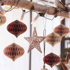 NICROLANDEE Wedding Decorations, 6 PCS Burgundy MIni Glitter Gold Edge Honeycomb Lanterns Ornaments for Christmas Tree Decoration, Xmas New Year Party, Birthday, Burgundy Bachelorette Party Decor