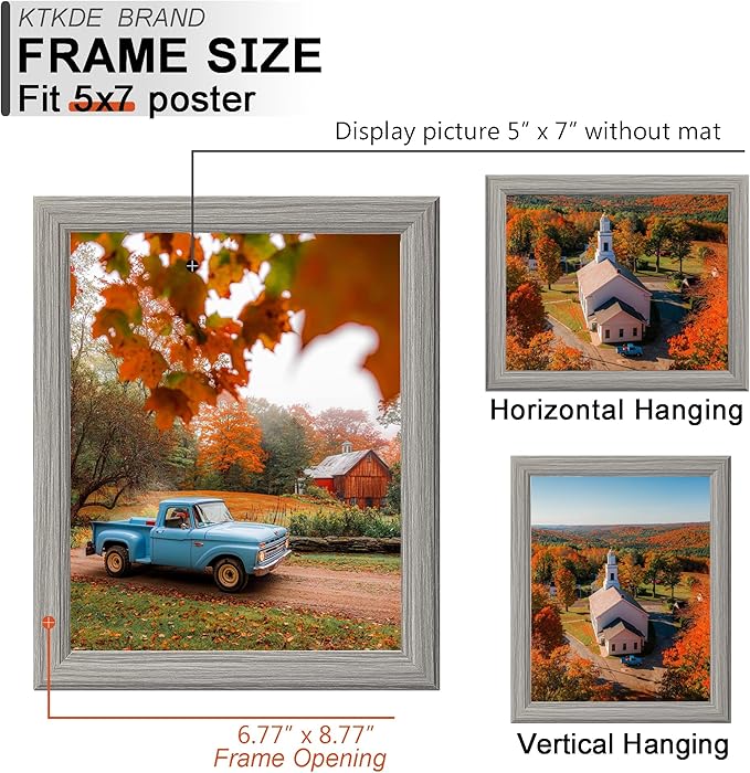 KTKDE 5x7 Picture Frame Set of 3,Grey Wooden frames, Vertical & Horizontal Wall Hanging for Wall or Tapletop Display,Studio Gallery Photo Frame for Photos, Posters & Art Prints