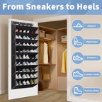 10-Tier Large Size Over The Door Shoe Organizer, Holds 30 Pairs Hanging Shoe Rack with Deep Pockets for Closet, Space-Saving Storage for Sneakers, Boots (Black)