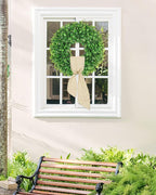 Vlorart 20 Inch Faux Round Boxwood Wreath, Weatherproof Wreaths for Front Door, Artificial Spring Summer Greenery Wreath with Sash for Farmhouse Wedding Year Round Indoor and Outdoor
