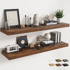55 Inch Long Floating Shelves for Wall 2 Pack, 12"D Wood Grain Bathroom Shelves with Invisible Brackets, Easy Install Engineered Wood Storage Shelves for Kitchen, Living Room, Bedroom, Rustic Brown