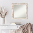 Amanti Art White Wall Mirror 25x25 Alexandria White Wash Square Bathroom Mirror for Wall Decor Living Room, Medium Cottage Wood Frame, Hangs Horizonally and Vertically, Bathroom Decor, Beveled Edge