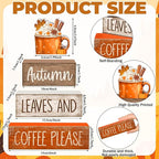 Lineshading 4 Pcs Fall Decorations for Home Wooden Hot Cocoa Coffee Block Sign Thanksgiving Tiered Tray Decor Thanksgiving Centerpiece Rustic Fall Table Decor for Autumn Harvest Party Home Kitchen