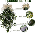 22" Artificial Teardrop Swag Olive Wreath For Front Door, 2-Pack Realistic Greenery Swag With Olive Fruit/Green Leaves/Flowers, Seasonal Artificial Olive Branch Swag for Indoor&Outdoor Decor