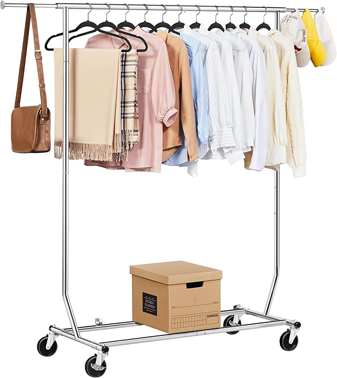 Yaheetech Rolling Clothes Rack, Clothing Racks for Hanging Clothes Portable Clothes Rack, Heavy Duty Clothes Rack with Extendable Hanging Rod,Chromed, Silver