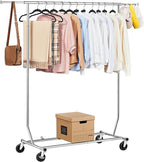 Yaheetech Rolling Clothes Rack, Clothing Racks for Hanging Clothes Portable Clothes Rack, Heavy Duty Clothes Rack with Extendable Hanging Rod,Chromed, Silver