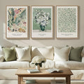 Large Framed William Morris Wall Art for Living Room, Set of 3 Vintage Sage Green Botanical Canvas Prints, Van Gogh Floral Plant Artwork for Bedroom, Hallway, or Home Office Decor, 24x36 Inch