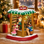MOMENTS IN TIME Lighted Santa’s Christmas Village Shop LED Lights, Music & Animation Battery Operated 8.8” Holiday Building Christmas Decoration