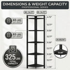 FATORRI Rustic Tall Corner Shelf, 5 Tier Industrial Corner Bookshelf for Living Room, Dark Wood and Metal Corner Plant Stand for Balcony (Black)