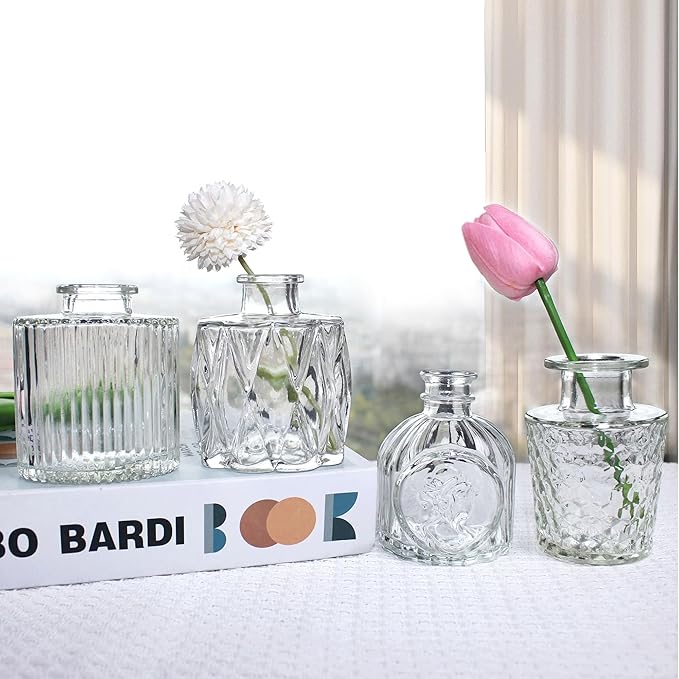 Glass Bud Vase Set of 66 Pcs, Vintage Clear Small Glass Vases for Flowers, Bud Vases in Bulk, Mini Vase for Centerpieces, Wedding, Home Decor and Events