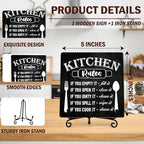 DETIHO Funny Kitchen Decor, Rustic Kitchen Decorations Wood Sign with Iron Stand, Black Wooden Box Sign for Home Dining Room - G05