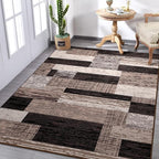 FlyDOIT Modern Geometric Patchwork Area Rug, 8x10 Chocolate Large Rugs for Living Room, Rockwood Collection Indoor Rugs for Bedroom, Throw Carpet Floor Decor for Entryway Dining Room Office Nursery