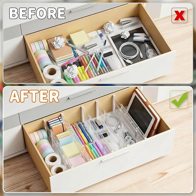 LETGO 5 Pack Drawer Dividers 6" High - Tall Acrylic Drawer Divider for Clothes, 12.3-18" Adjustable Dresser Deep Drawer Dividers,Expandable Dresser Separators for Kitchen Office Baby Clothing (5)