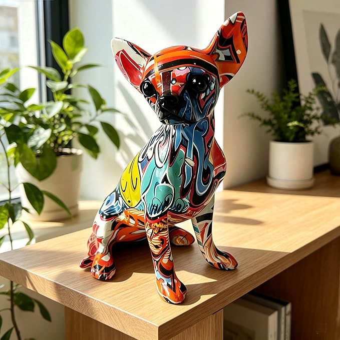 Colorful Chihuahua Statue, Creative Dog Puppy Home Sculpture Decor, Suitable for Bookshelf Desktop Kitchen Living Room Decorative Table Decoration, Gift for Dog Lovers Women and Men(Large)