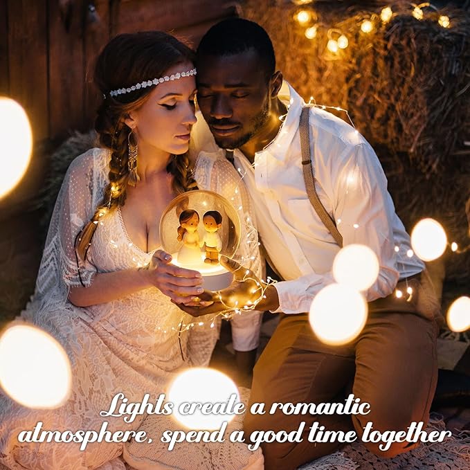 Irenare 2 Set Valentines DIY Snow Globes Set Warm Light Make Your Own Snow Globe with LED Light White Wooden Base Clear Plastic Globe Kit for Valentine Christmas Decor Gift