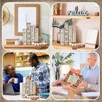 Lineshading 4 Pcs Christian Table Decor Wooden Book Stack Decor with God All Things are Possible Farmhouse Centerpiece with Beaded Garland Tassel Christian Home Decorations for Office, Shelf, Gift
