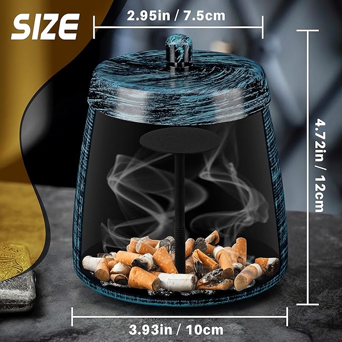 Ashtray for Cigarettes Outdoor, Outdoor Ashtray with Lid for Cigarette, Metal Odorless Windproof Smokeless AshTray for Patio Home Office Tabletop Balcony