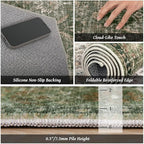 Washable 2x3 Entryway Rug, Boho Non-Slip Door Mat Vintage Distress Small Rugs for Kitchen Nursery Office Bedroom, 0.3" Neutral Oriental Throw Carpet with Cushioning Pad, Grass Green/Multi