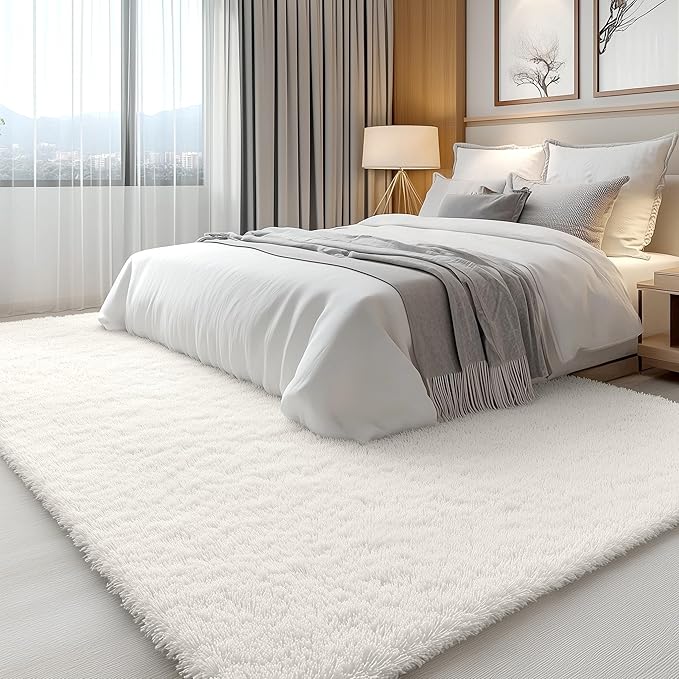OLANLY 6x12 Machine Washable Large Area Rugs for Living Room, Bedroom, Soft Fluffy Shaggy Bedside Rug, Indoor Floor Carpet for Kids Girls and Boys, Dorms, Nursery, Home Decor Aesthetic, Ivory