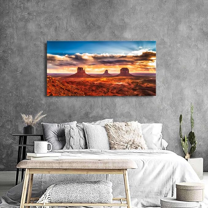 Monument Valley Wall Art Arizona Nature Landscape Living Room Wall Decor American National Park Posters Sunset Desert Scenery Canvas Prints Painting Artwork for Bedroom Office Home Decoration 24x48"