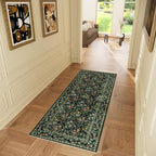 Vintage Botanical Dark Green Washable Runners for Hallways, 2x6 Runner Rug Non Slip Ultra-Thin, Boho Soft Hallway Rug Forest Green Carpet for Kitchen Bedroom Bathroom Laundry Room