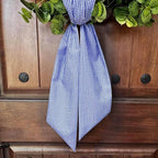 Christmas Wreath Sash for Front Door, Jean Blue Seersucker Sash Holiday Baby Shower Wreath Accessories for Home Birthday Decorations