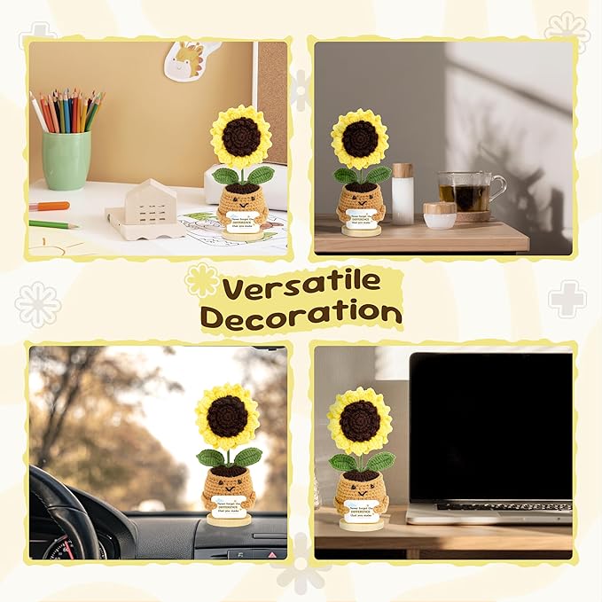 Emotional Support Crochet Sunflower – Handmade Appreciation Gift for Teachers, Coworkers – Never Forget The Difference, Inspirational Gifts for Women, Graduation Gifts, Employee Appreciation