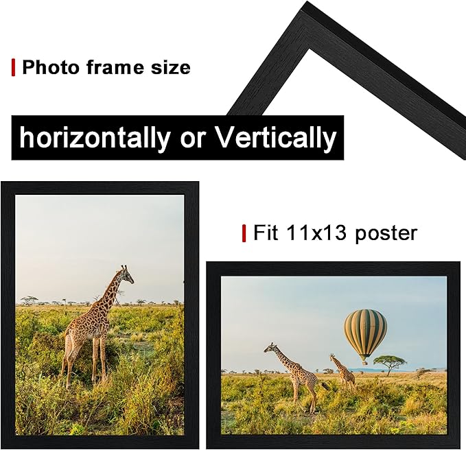 11x13 Picture Frame Set of 5,Wooden Frame 11x13 Wall Gallery Poster Photo frame Black with Durable Shatter Resistant Plexiglass for Wall Mounting Family -friend- wedding best gift