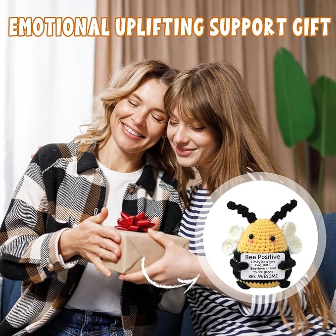 Emotional Crochet Bee Gifts, Affiramation Cheer Up Gifts for Her Birthday White Elephant, Romantic I Love You for Grandma Sister Friend Coworker