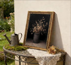Vintage Gold Framed Wall Art Fall Dried Flowers Antique Vase Country Oil Painting Canvas Prints Dark Moody Rustic Still Life Picture Gothic Victorian Botanical Poster Artwork for Bedroom, 12x16in