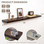 Marsmiles 48 inch Floating Shelves for Wall Solid Elm Wood Wall Mounted Shelves|Rustic Long Floating Shelves with Invisible Bracket for Bathroom Living Room Kitchen|Walnut, 1 Pack