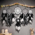 5 Pack Black Dream Catchers for Bedroom Adult Boho Macrame Wall Hanging Art Decor Large Dreamcatchers with Feather for Home Living Room Handmade Gift