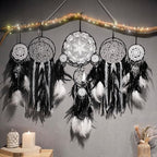 5 Pack Black Dream Catchers for Bedroom Adult Boho Macrame Wall Hanging Art Decor Large Dreamcatchers with Feather for Home Living Room Handmade Gift