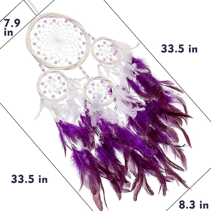 Large Rattan Dream Catchers - Modena Rooster Feather with Luxury Pearl, Multiring, Handmade Dreamcatcher for Bedroom, Dream Catcher for Girls, Dream Catchers for Boys, Dream Catcher Wall Decor