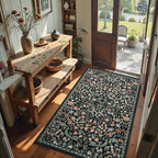 Moynesa Floral Area Rugs 4x6, Boho Washable Living Room Rugs, Non Slip Soft Rugs for Bedroom, Botanical Ultra Thin Entryway Throw Carpet for Kitchen Dorm Bathroom, Black