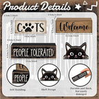Lineshading 4 Pcs Farmhouse Table Decor Vintage Wooden Black Cat Stacked Sign - "Cats Welcome, People Tolerated" Funny Rustic Tiered Tray Decor for Animal Lovers, Home, Room, Cat Cafe Decorations