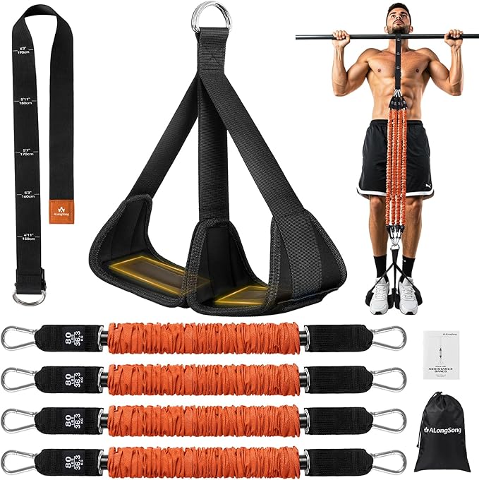 Pull Up Assistance Bands with Foot Support Pedal - Upgraded Heavy Duty Resistance Bands Adjustable Weight/Height with 80Lbs Bands&Measured Strap for Strength Training Home Gym