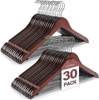 TOPIA HANGER Wooden Coat Hangers 30 Pack, Cherry Wood Suit Hangers with Non Slip Pants Bar, 360° Swivel Hook and Shoulder Notches for Camisole, Jacket, Pants, Smooth Finish Clothes Hangers - CT34M30