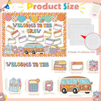 Pajean Welcome to The Crew Bulletin Board Set Groovy Back to School Classroom Decorations Retro Hippie Name Tags Cutouts with Groovy Daisy Borders for Door Wall Chalkboard Decor Preschool Supplies