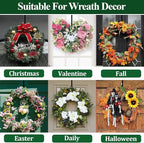 Wreath Hanger for Front Door, Adjustable 15 to 25 Inches Wreath Hangers, 20 lbs Larger Door Upgrade Wreath Hanger, Christmas (Black)