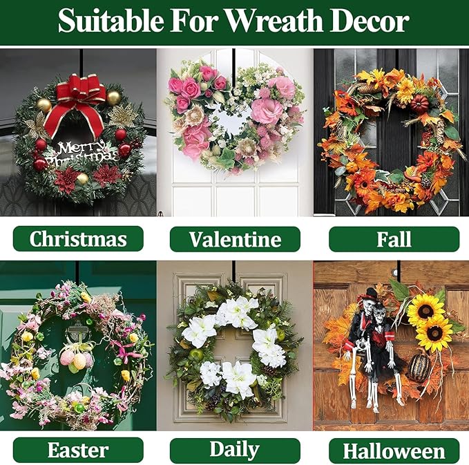 Wreath Hanger for Front Door, Adjustable 15 to 25 Inches Wreath Hangers, 20 lbs Larger Door Upgrade Wreath Hanger, Christmas (Black)