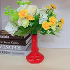 Red Lip Vase, Unique Ceramic Face Shaped Artistic Vase for Flowers, Red Room Dining Table and Desk Decoration