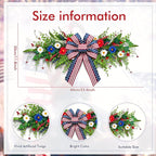 4th of July Patriotic Floral Swag Artificial Red White and Blue Independence Day Front Door Daisy Flowers Twigs Swag Memorial Day 250th Anniversary Veterans Day Decor for Arch Wall Home Door Decor